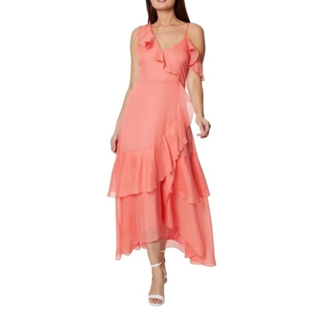 BCBGENERATION Women’s High Low Tiered Ruffled Asymmetric Maxi Dress